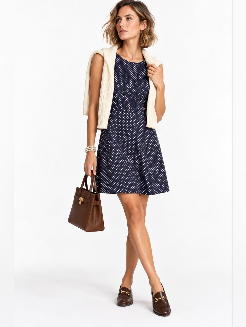 Talbots Navy And Red dot sleeveless dress